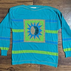 Chelsea Collection • Blue/Green/Gold • X-Large • Sequins • Sun/Moon • Sweater